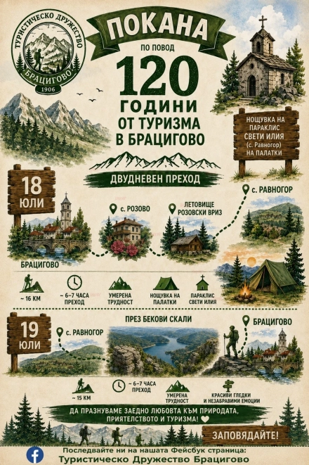 Брациговските туристи отбелязват 120 години организиран туризъм с двудневен поход